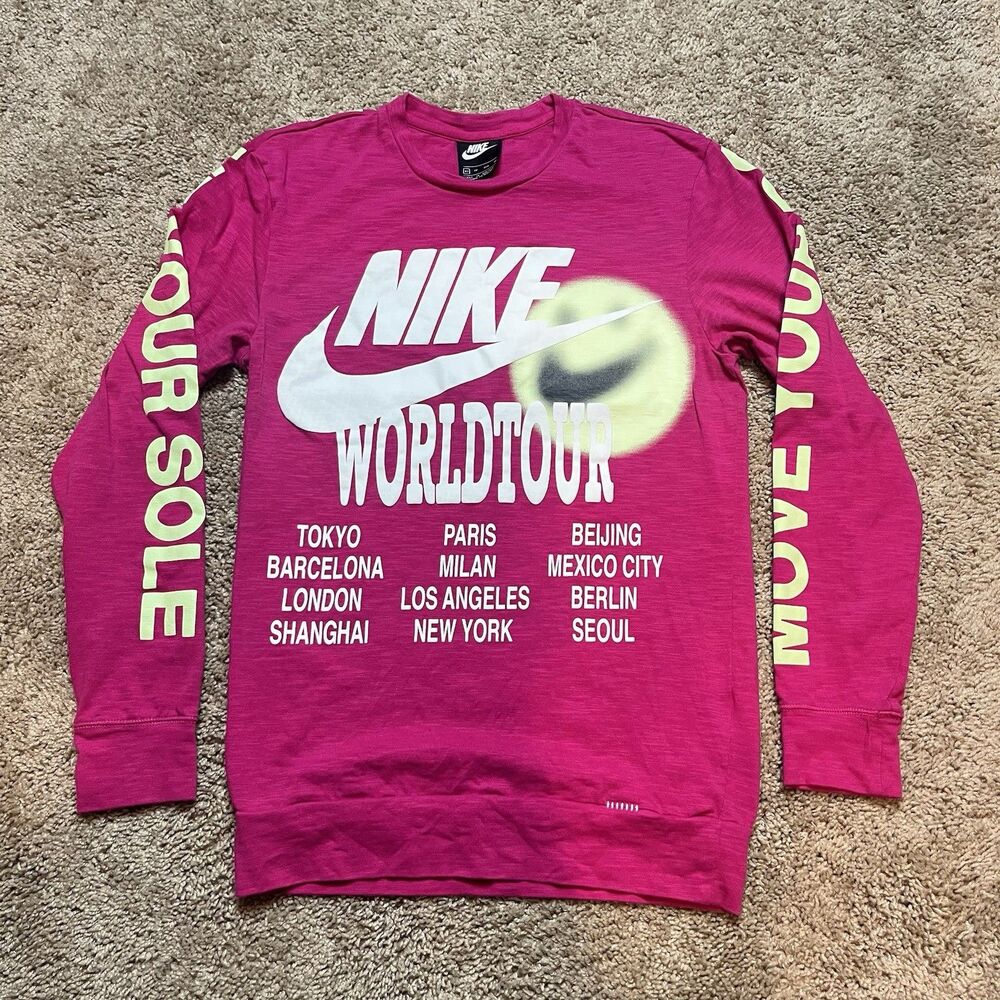 NIKE SPORTSWEAR WORLD TOUR L/S SHIRT FIREBERRY PINK MEN'S SZ XS DA0629-615